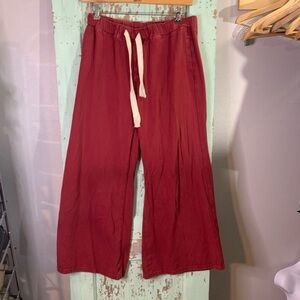 Women’s Cider burgundy wide leg pants with white drawstring